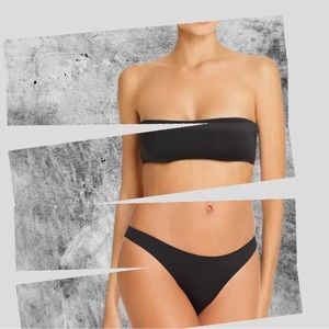 AQUA Swim Bandeau Bikini Top with Basic Scoop Solid Black Bikini Bottoms
